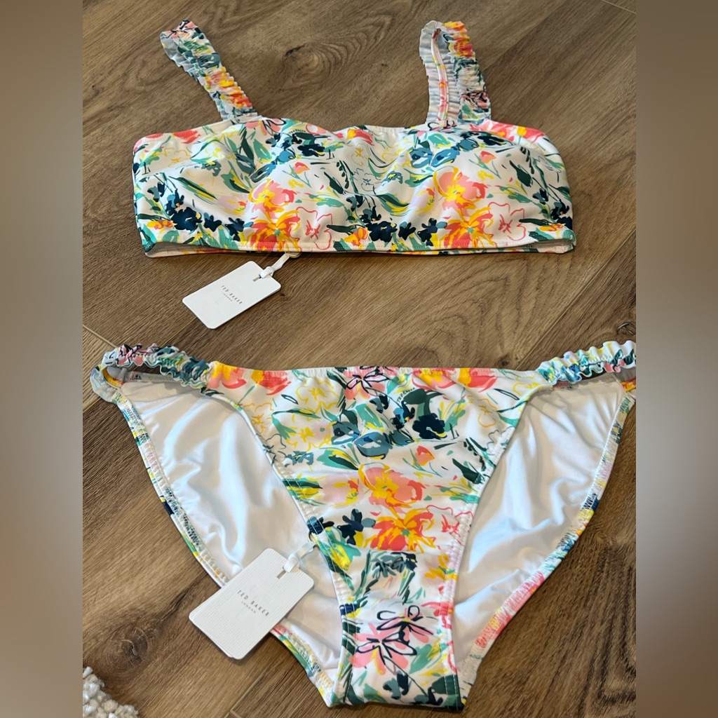 Ted Baker Brand New Floral Bikini Size 4 (10-12) Gorgeous Ruffle Straps Summer